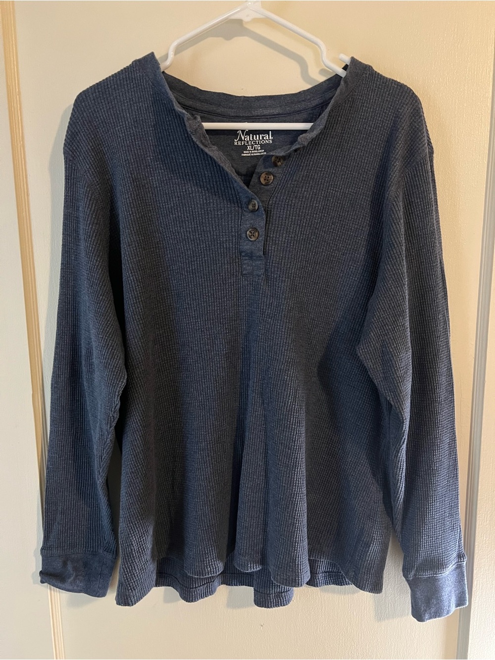 Natural Reflections Women's Dark Navy Waffle Henley Sweater
